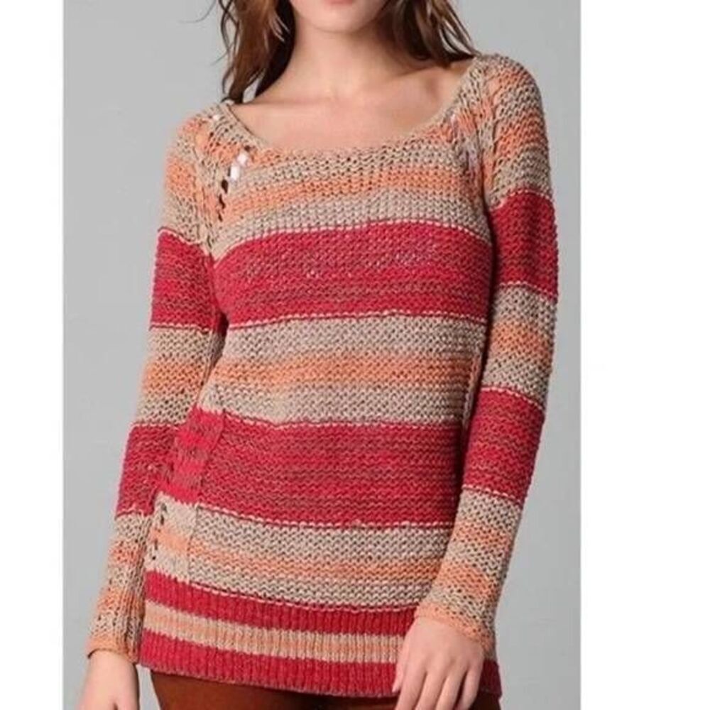 Free People FP Desert Moon Earth Tone Knit Sweater Large Preppy Minimalist